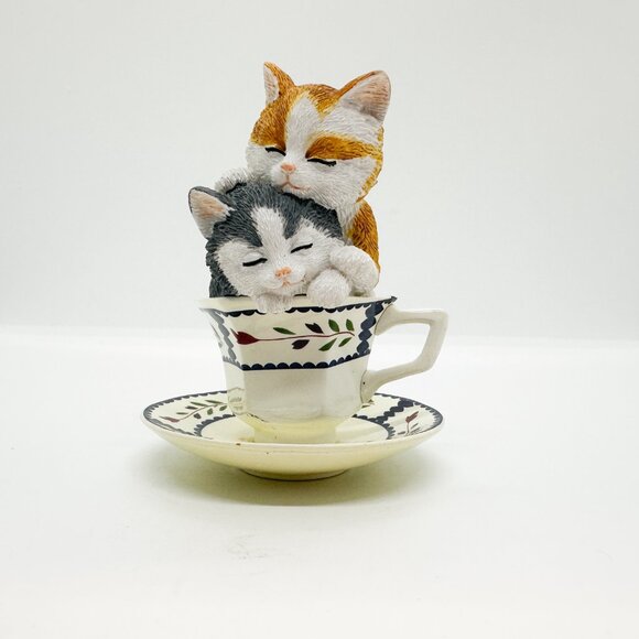 Hamilton Collection Purr-fectly Tea-lightful Cats Teacup Orange Rose Sleeping - Picture 1 of 6